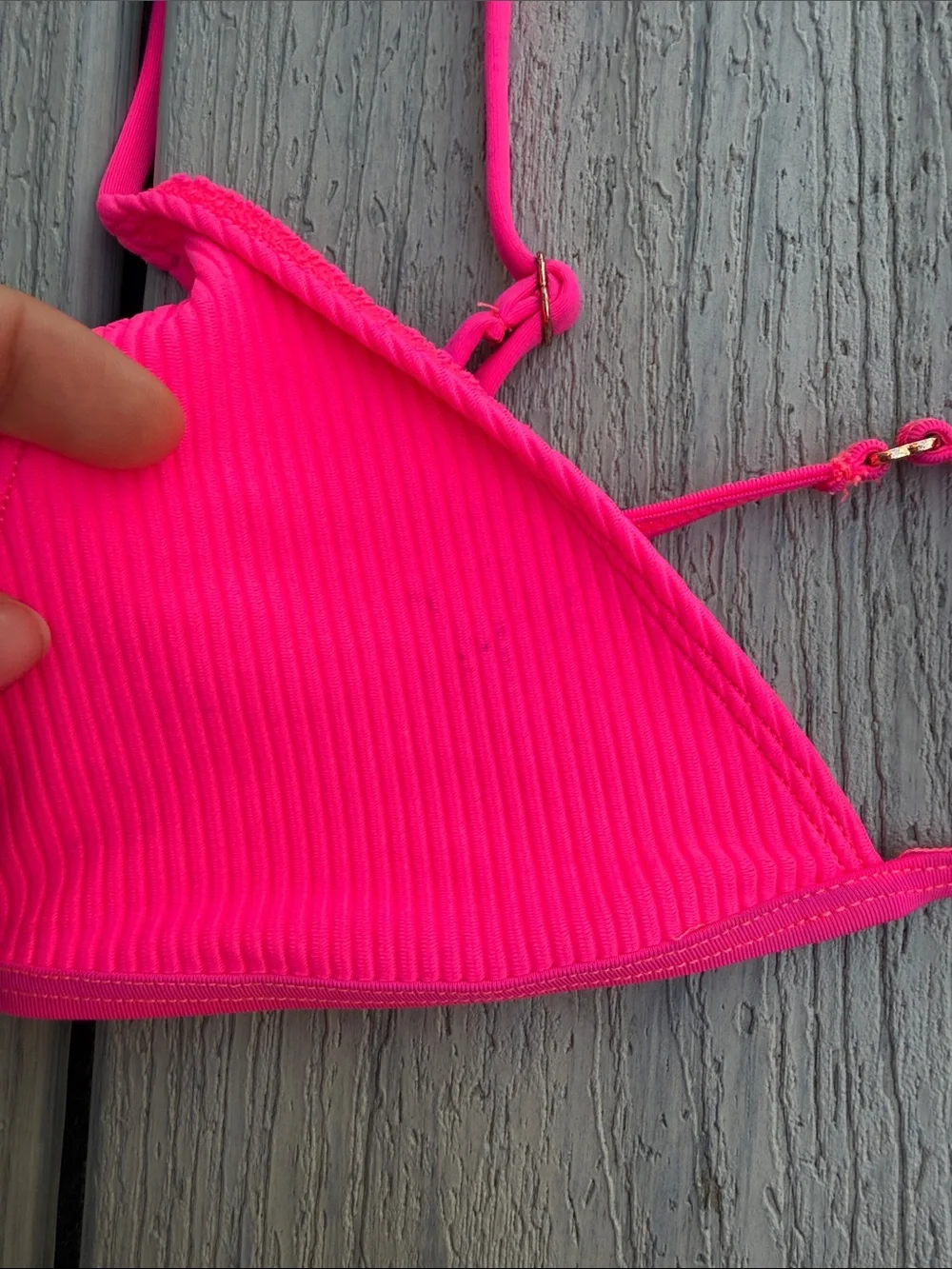 Frankie’s Bikinis Hot Pink Ribbed Triangle Bikini Top Small